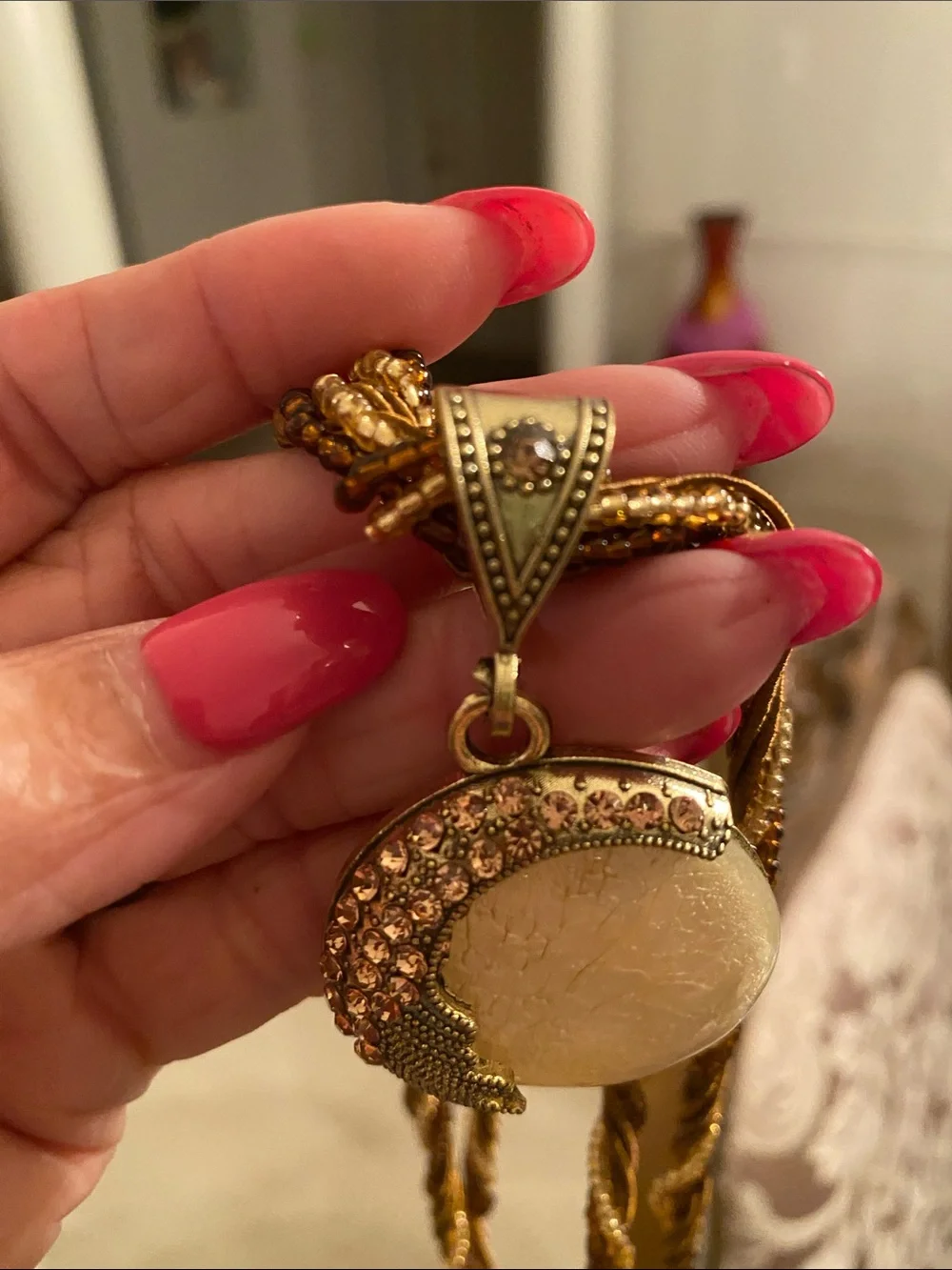 Vintage Gold-Tone Braided Pendant Necklace with Crescent Medallion